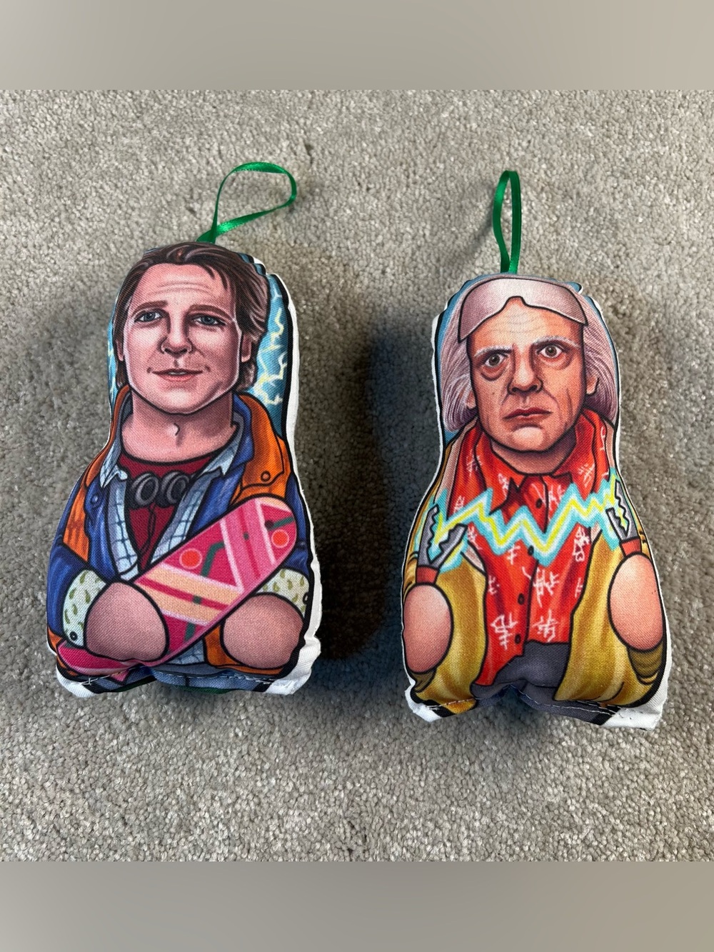 Back to the Future Christmas Ornaments Stuffed Art Craft BTTF Marty Doc Lot of 2
